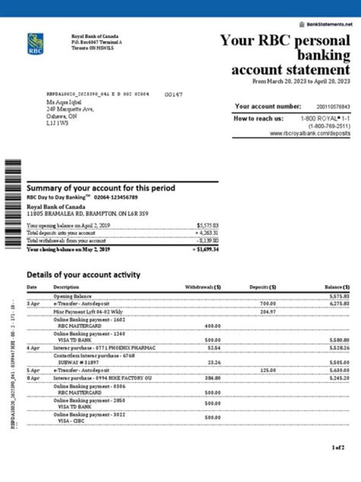 What does BR to BR mean on my Royal bank statement?