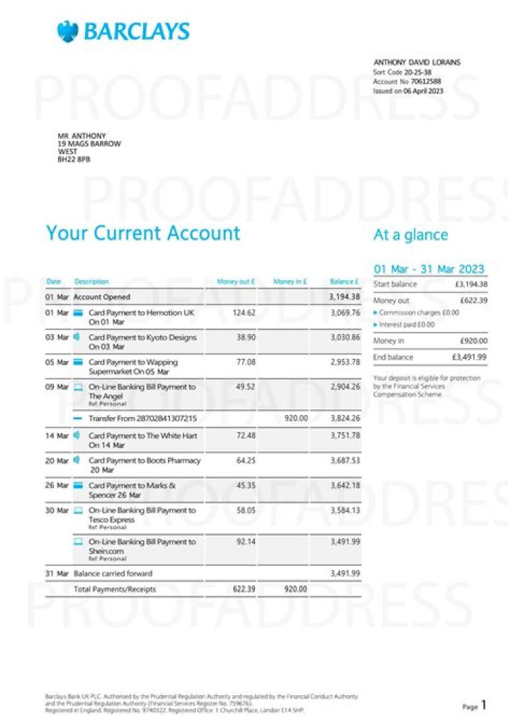 What is Barclays account number?